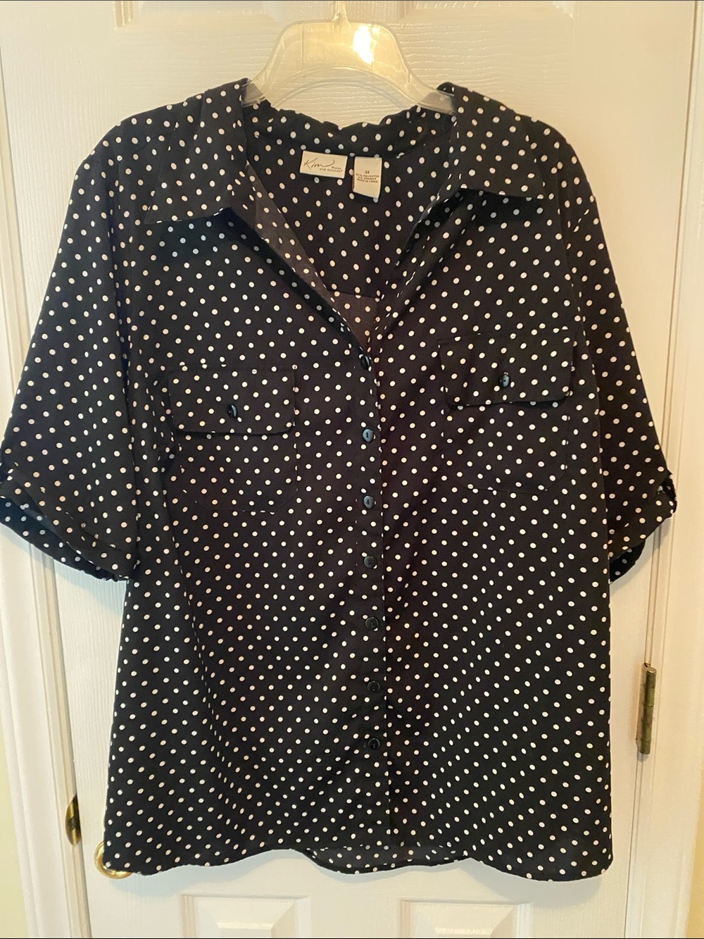 Kim Rogers Black and White Polka Dot Button-Down Shirt